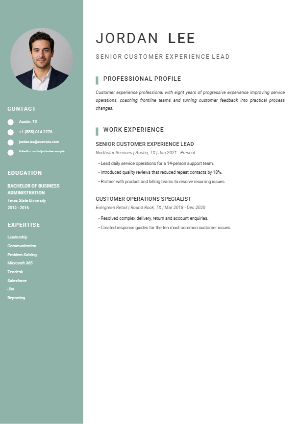 Full-page preview of the Mint Sidebar resume template