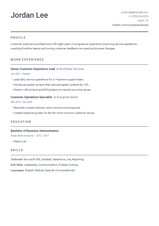 Full-page preview of the Modern Minimalist resume template