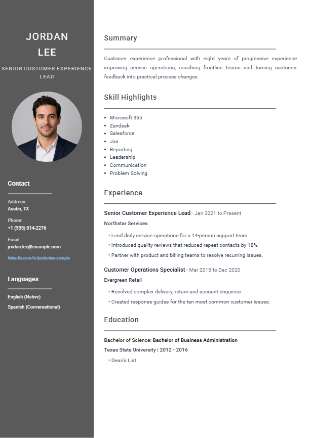 Full-page preview of the Sidebar Professional resume template